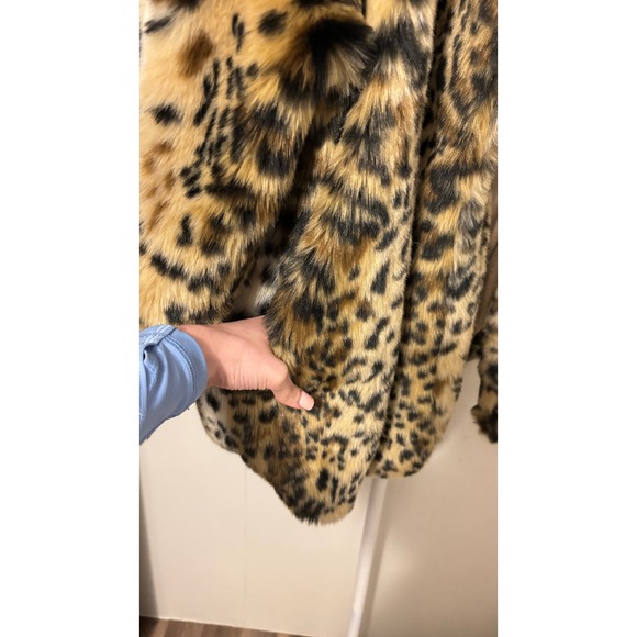 Kiki Love Faux Fur Leopard Print Coat Womens OS Brown Tan Excellent Glam Jacket - Picture 3 of 6